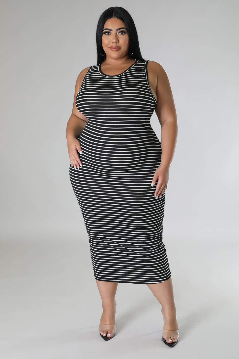 "Doing Me" Sleeveless Plus Size Midi Dress. 