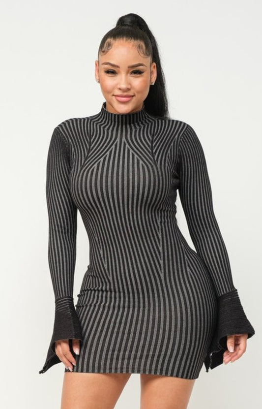 "Shorty Fine" Shark Bite Long Sleeve Mini Dress. 