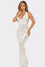 Load image into Gallery viewer, &quot;Champagne Party&quot; Metallic Open Back Maxi Dress. 
