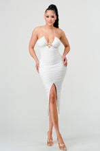 Load image into Gallery viewer, &quot;Exquisite Taste&quot; Luxe Mesh Halter Neck Ruched Midi Dress.
