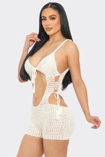 Load image into Gallery viewer, &quot;Girls Just Wanna Have Sun&quot; Front Cutout Crochet Romper.
