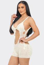 Load image into Gallery viewer, &quot;Girls Just Wanna Have Sun&quot; Front Cutout Crochet Romper.
