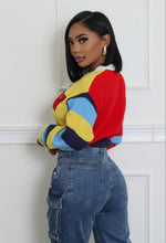 Load image into Gallery viewer, &quot;Varsity Babe&quot; Knitted Crop Top Cardigan. 
