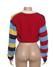 Load image into Gallery viewer, &quot;Varsity Babe&quot; Knitted Crop Top Cardigan. 
