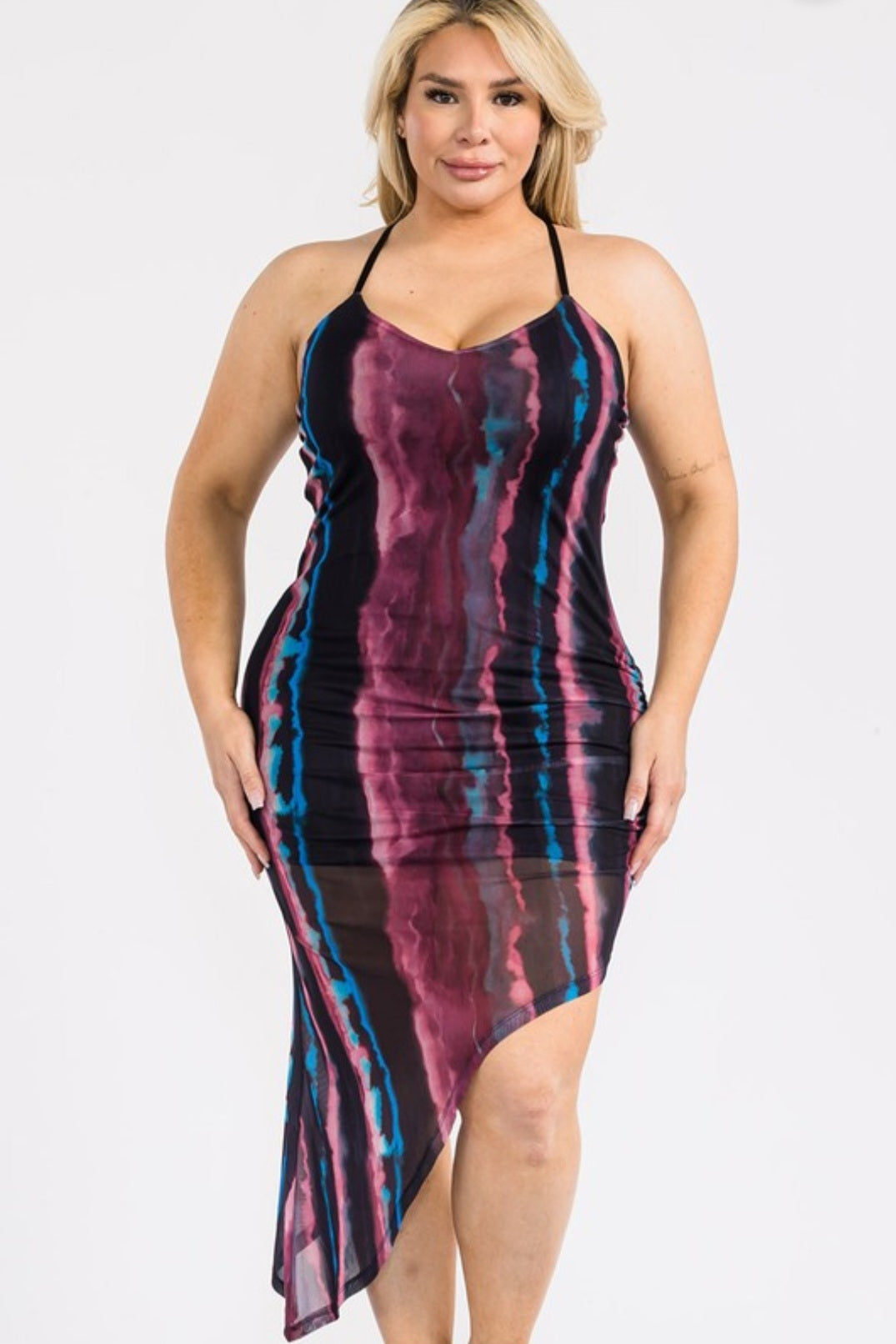 "In Paradise" Plus Size Asymmetrical Hem Sheer Dress.