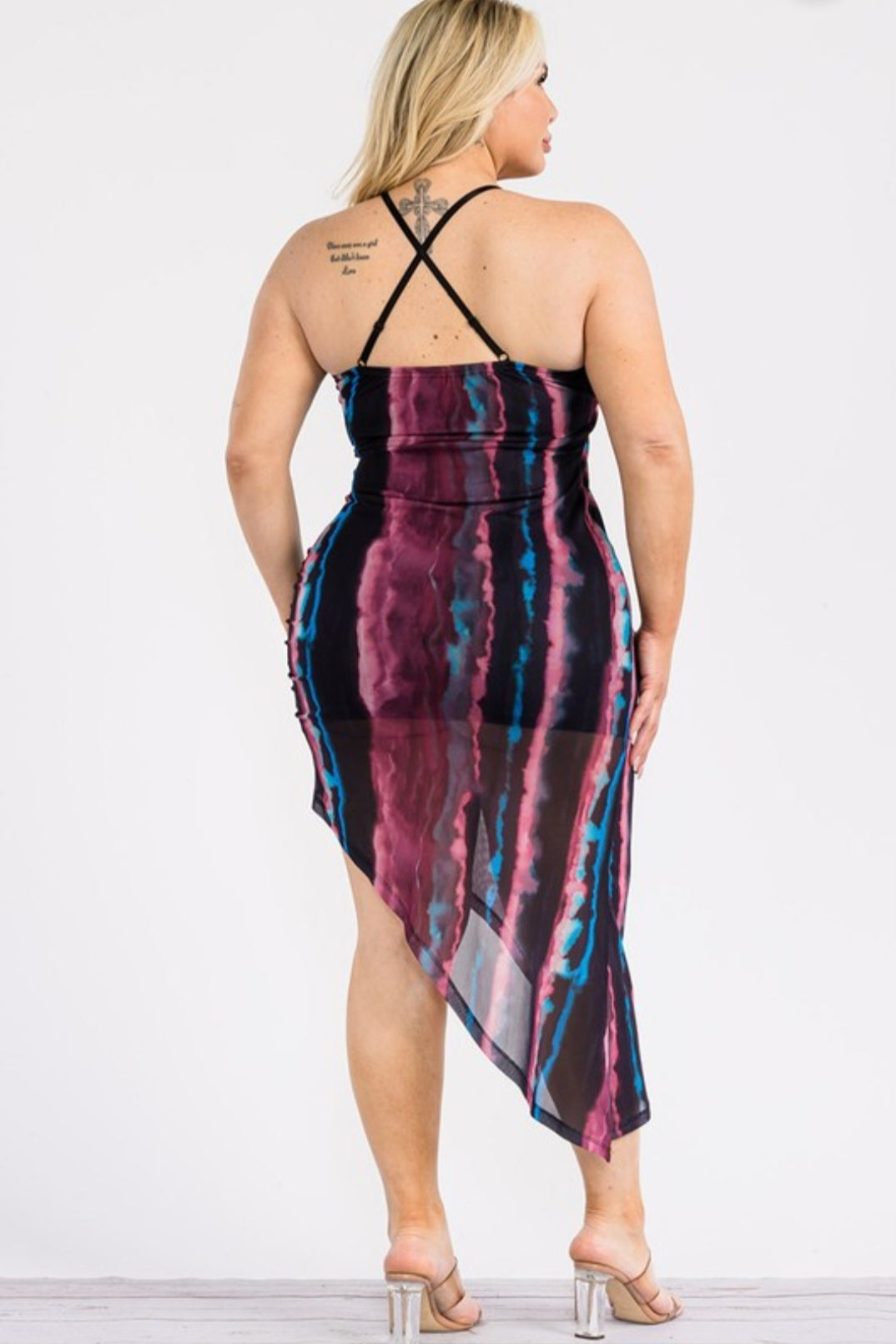 "In Paradise" Plus Size Asymmetrical Hem Sheer Dress.