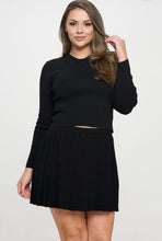 Load image into Gallery viewer, &quot;Good &amp; Plenty&quot; Plus Size Pleated Mini Skort &amp; Long Sleeve Top Set. 
