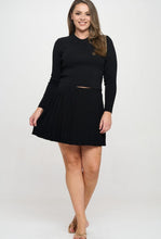 Load image into Gallery viewer, &quot;Good &amp; Plenty&quot; Plus Size Pleated Mini Skort &amp; Long Sleeve Top Set. 
