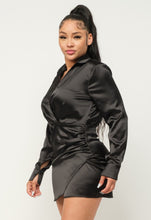 Load image into Gallery viewer, &quot;Better In Person&quot; Satin Long Sleeve Collared Neck Mini Dress. 
