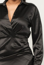 Load image into Gallery viewer, &quot;Better In Person&quot; Satin Long Sleeve Collared Neck Mini Dress. 
