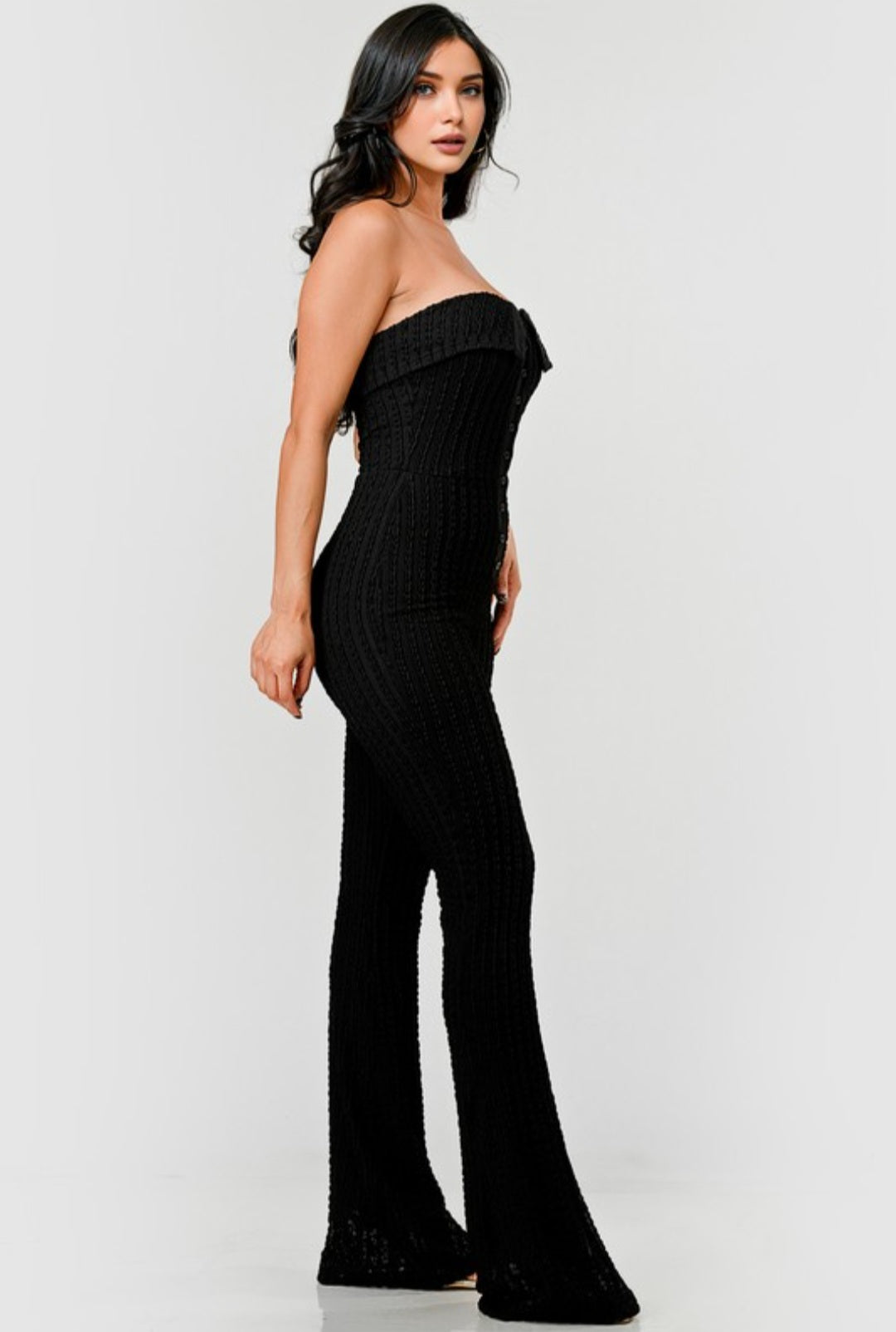 "All That You Need" Strapless Button Up Knit Jumpsuit. 