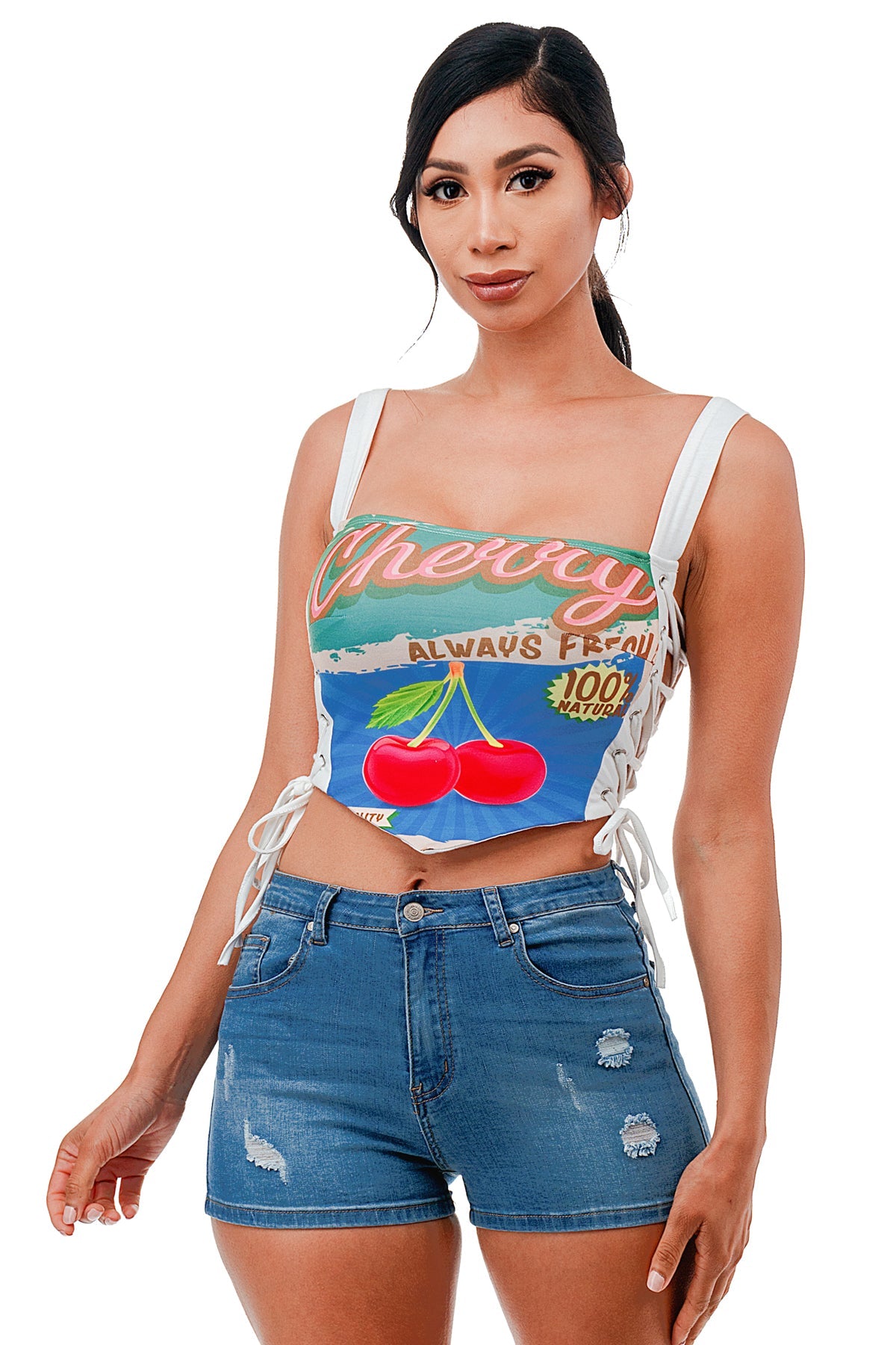 "Sweet Cherry" Printed Corset Style Top. 