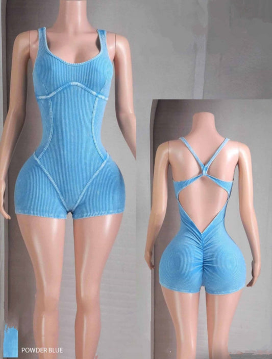 "Rich Girl" Mineral Washed Racer Back Romper.