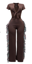 Load image into Gallery viewer, &quot;Outfit On Point&quot; Plus Size Side Tassle Open Front Jumpsuit.
