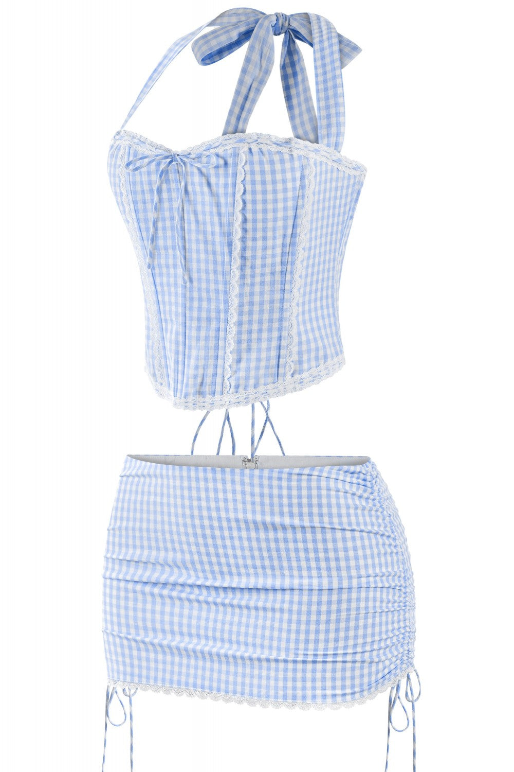 "Very Cutesy" Gingham Hakter Corset Top & Mini Skirt Set.