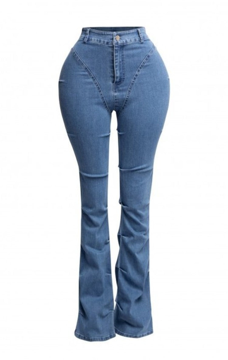 "Sweet Just Like Honey" Plus Size Pinched Bell Bottom Denim Pants.