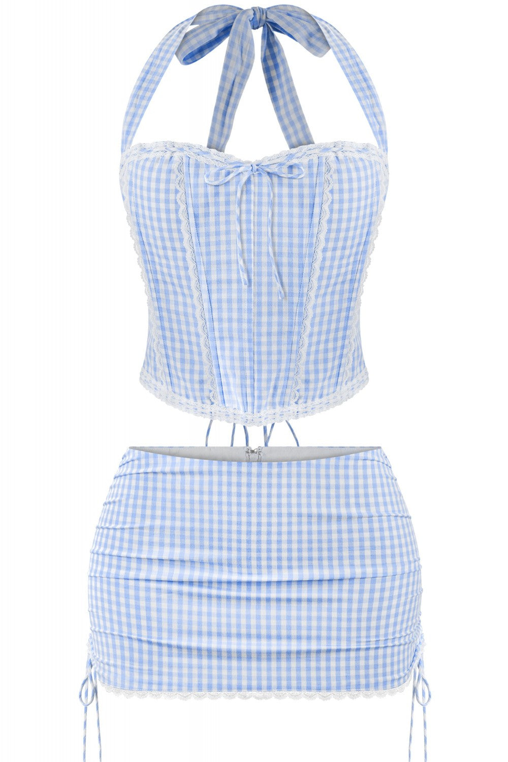 "Very Cutesy" Gingham Hakter Corset Top & Mini Skirt Set.