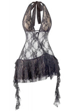 Load image into Gallery viewer, &quot;Real Exclusive, Top Tier&quot; Sleeveless Halter Sheer Lace Ruffled Mini Dress.
