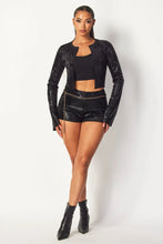 Load image into Gallery viewer, &quot;Living Lavish&quot; Faux Leather Open Jacket &amp; Belted Shorts Set.  
