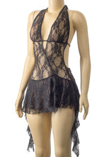 Load image into Gallery viewer, &quot;Real Exclusive, Top Tier&quot; Sleeveless Halter Sheer Lace Ruffled Mini Dress.
