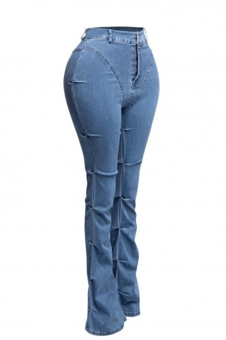 "Sweet Just Like Honey" Plus Size Pinched Bell Bottom Denim Pants.