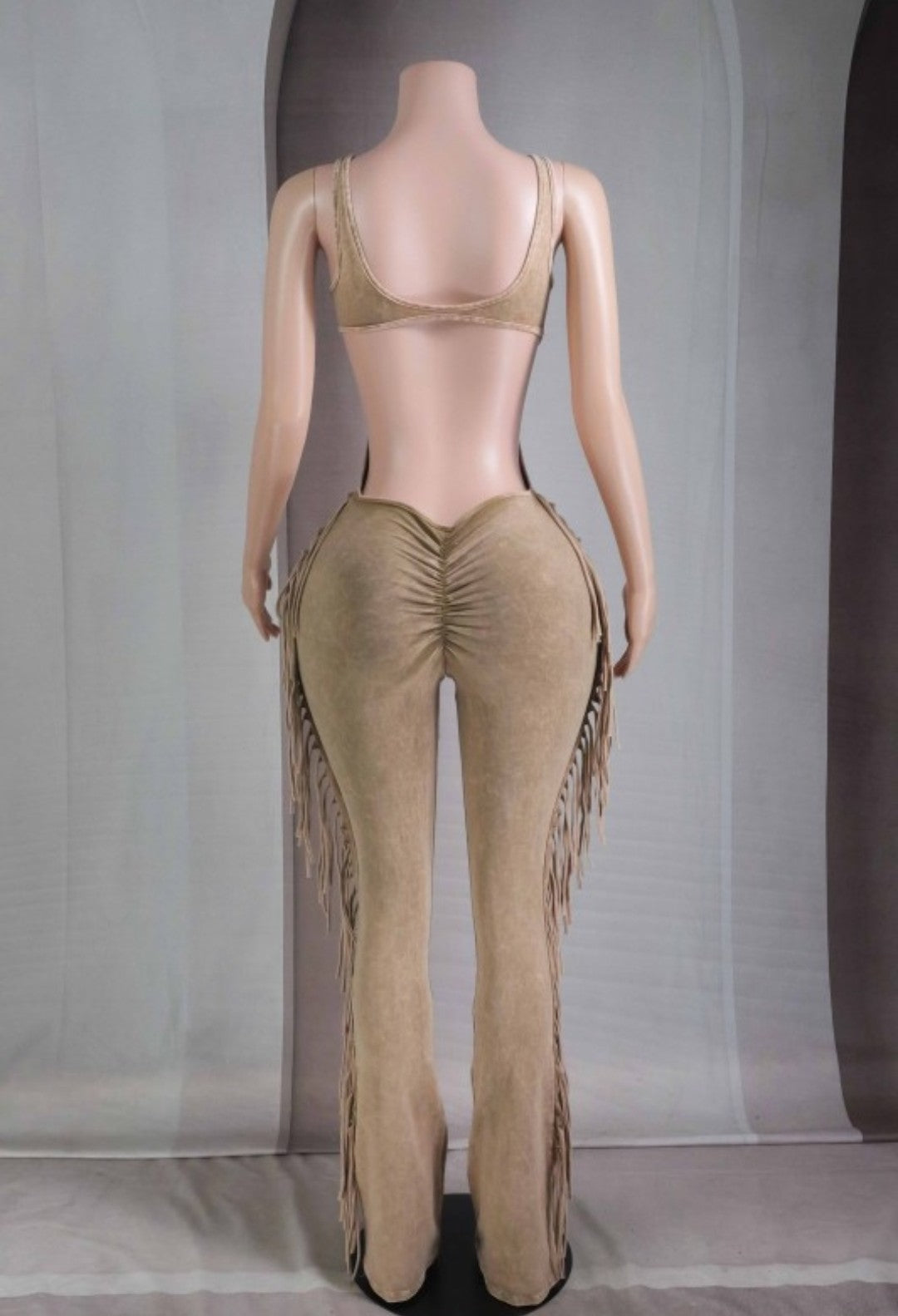 "Summer Nights, Arena Lights" Mineral Wash Fringe Open Back Jumpsuit.