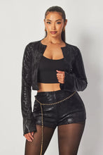 Load image into Gallery viewer, &quot;Living Lavish&quot; Faux Leather Open Jacket &amp; Belted Shorts Set.  
