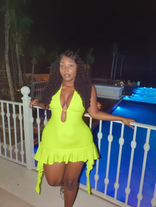 "In Your Dreams" Sleevless Halter Ruffled Mini Dress.