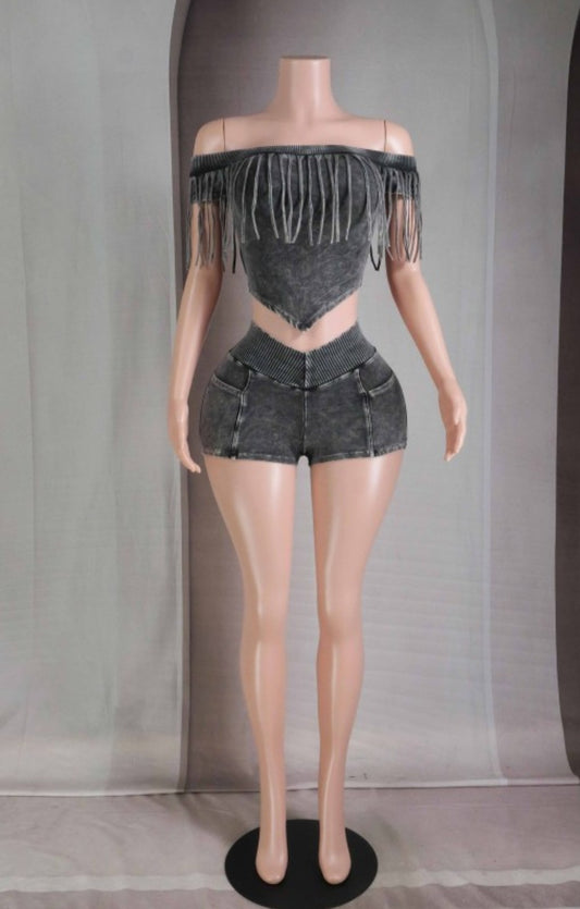 "Wanted & Wild" Off Shoulder Top & Shorts Set. 