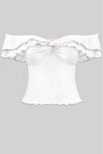 Load image into Gallery viewer, &quot;Falling In Love&quot; Off Shoulder Front Twist Ruffled Top.
