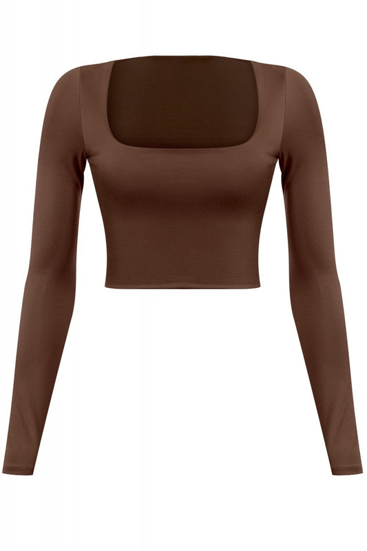 "Cozy Season" Long Sleeve Square Neck Basic Crop Top.