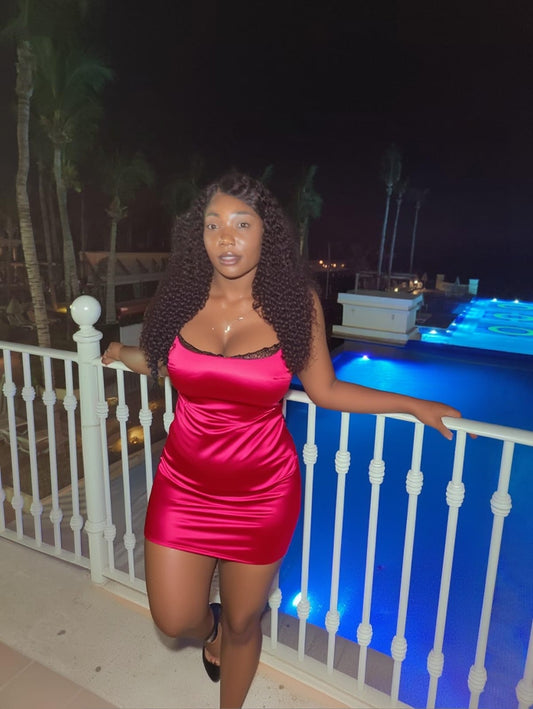 "Pretty All Seasons" Knit Satin Scoop Neck Mini Dress.