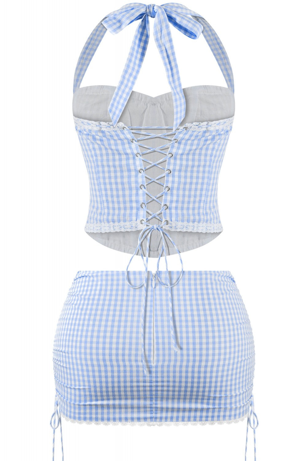 "Very Cutesy" Gingham Hakter Corset Top & Mini Skirt Set.