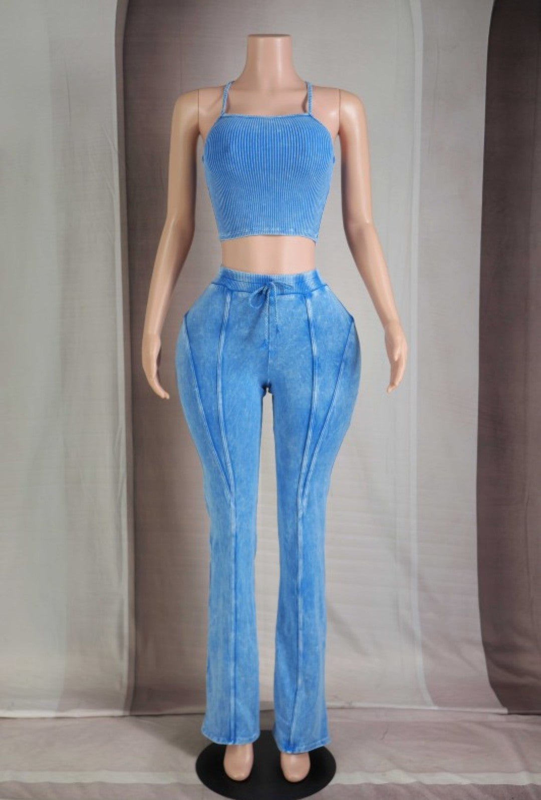 "Royalty" Mineral Wash Cropped Cami & Longe Pants Set.