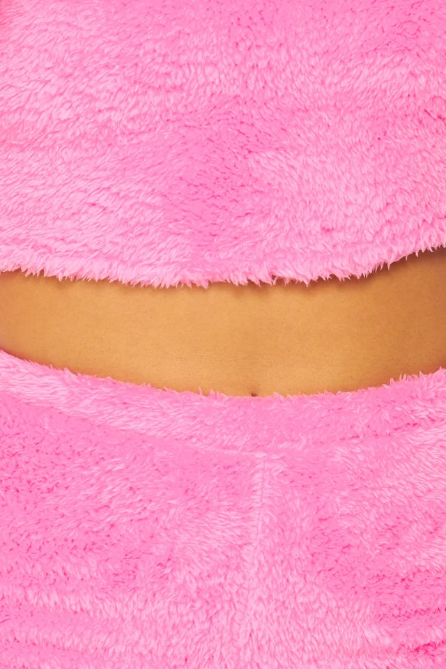 "Pink Haze, Perfect Days" Fuzzy Crop Top Sweater & Shorts Set. 