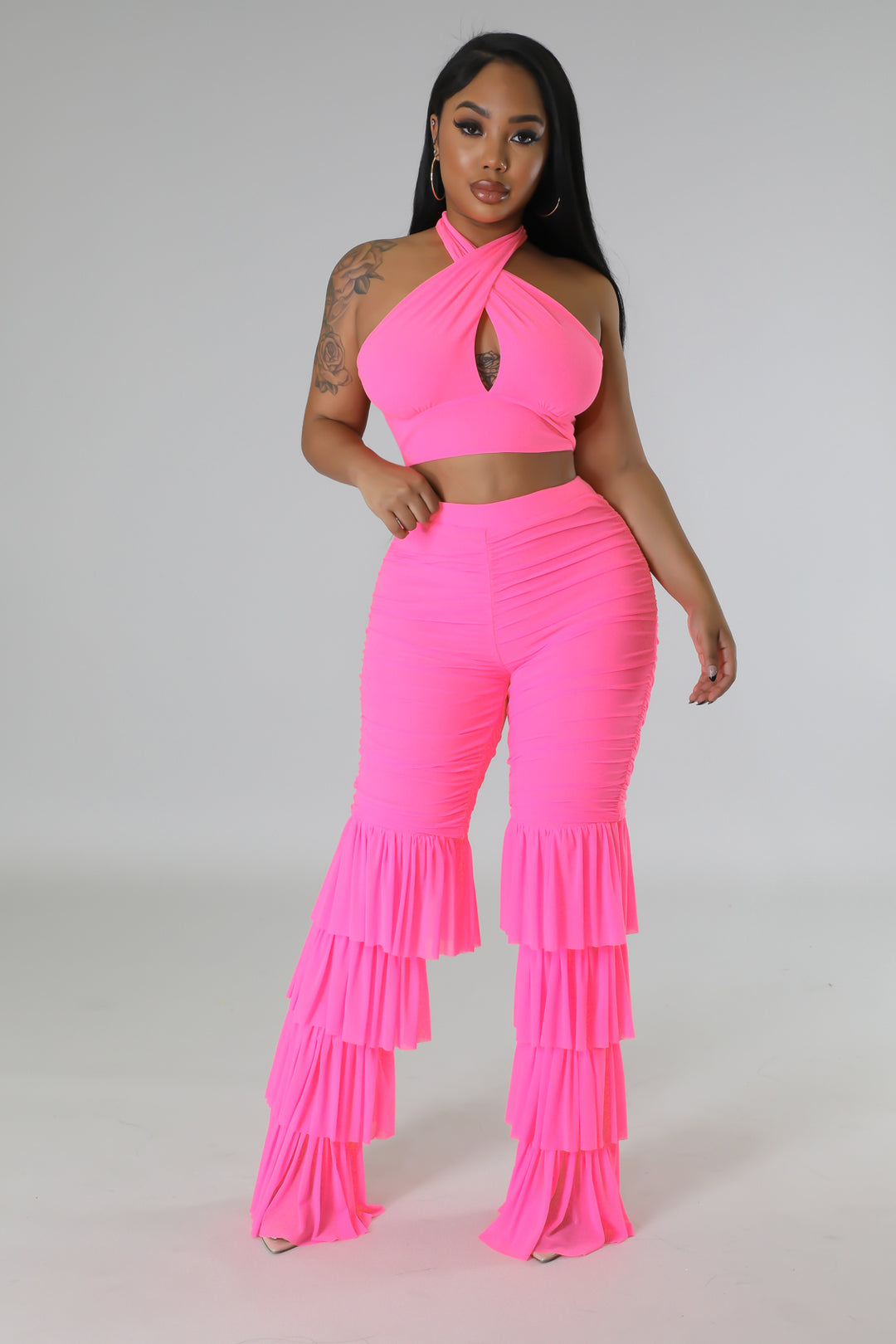 "I Win, You Lose" Wrap Around Top & High Waisted Ruched Pants Set.