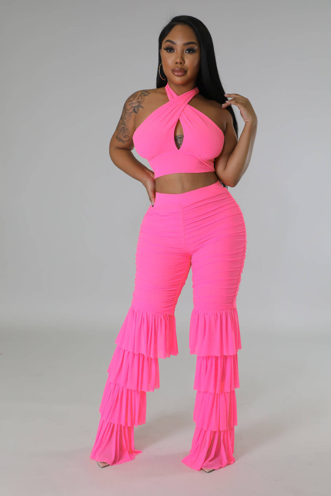 "I Win, You Lose" Wrap Around Top & High Waisted Ruched Pants Set.
