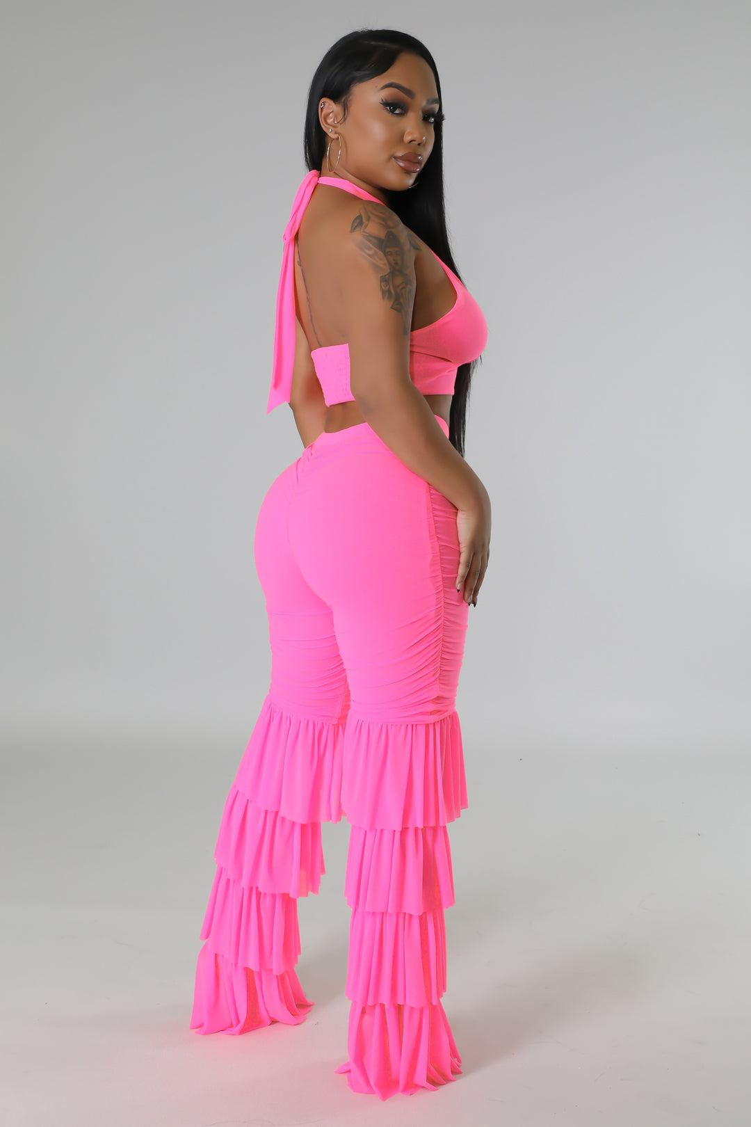 "I Win, You Lose" Wrap Around Top & High Waisted Ruched Pants Set.