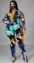 Load image into Gallery viewer, “Cabeza” Plus Size Basquiat Artwork Print Long Sleeve Bodycon Jumpsuit.
