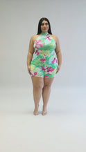 Load and play video in Gallery viewer, &quot;Boujee, Bad &amp; Thick&quot; Plus Size Halter Neck Back Tie Romper.
