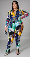 Load image into Gallery viewer, “Cabeza” Plus Size Basquiat Artwork Print Long Sleeve Bodycon Jumpsuit.
