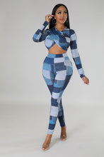Load image into Gallery viewer, &quot;If Anything, I&#39;m Everything!&quot; Denim Print Long Sleeve Crop Top &amp; High Waisted Leggings Set.
