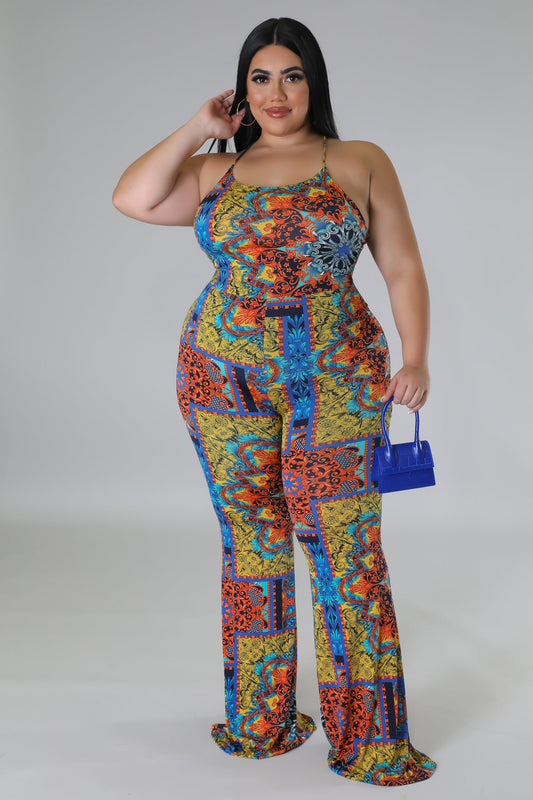 "Basilica" Plus Size Flare Bottom Jumpsuit.