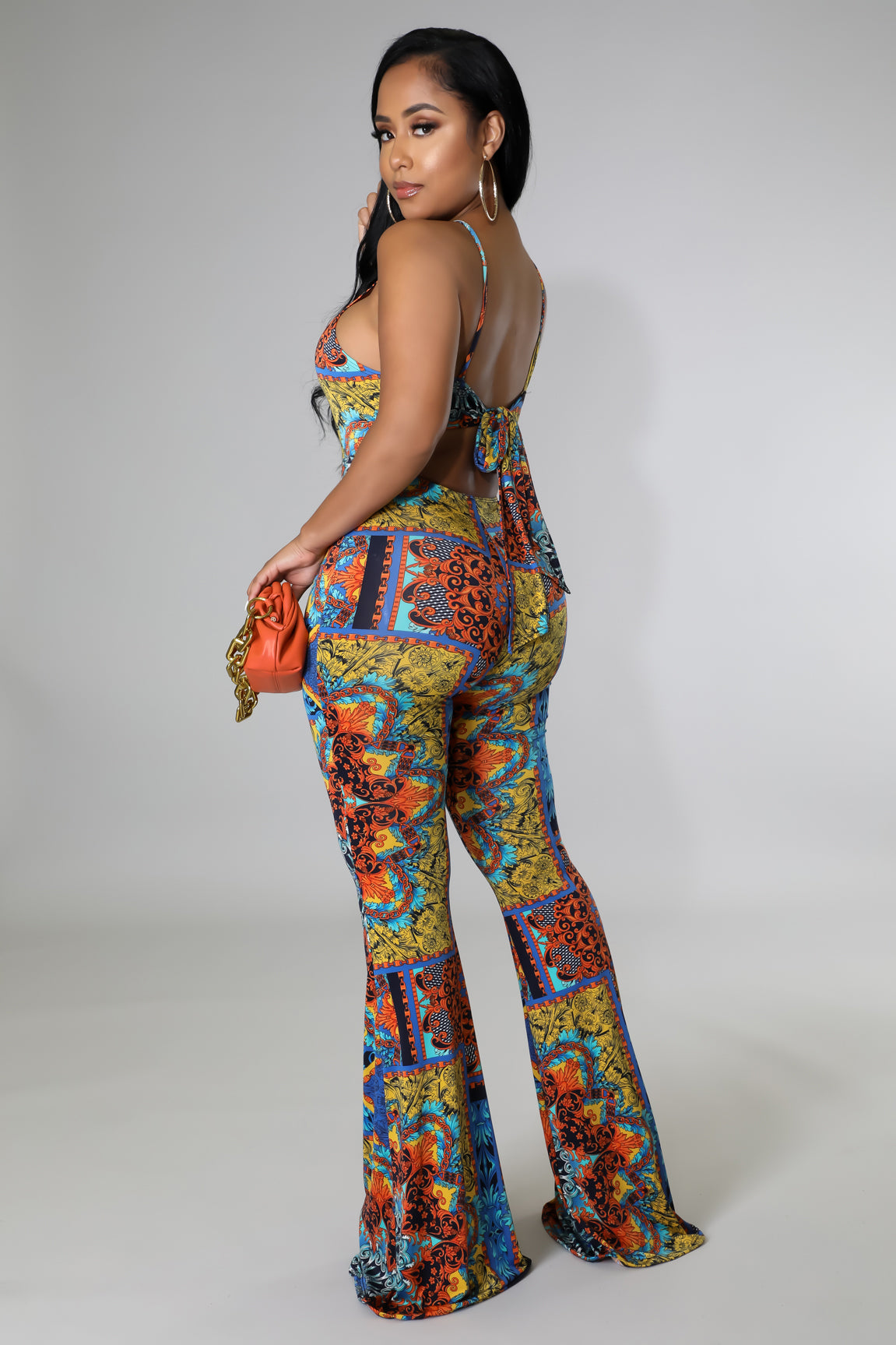 "Basilica" Back Cutout Flare Bottom Jumpsuit.