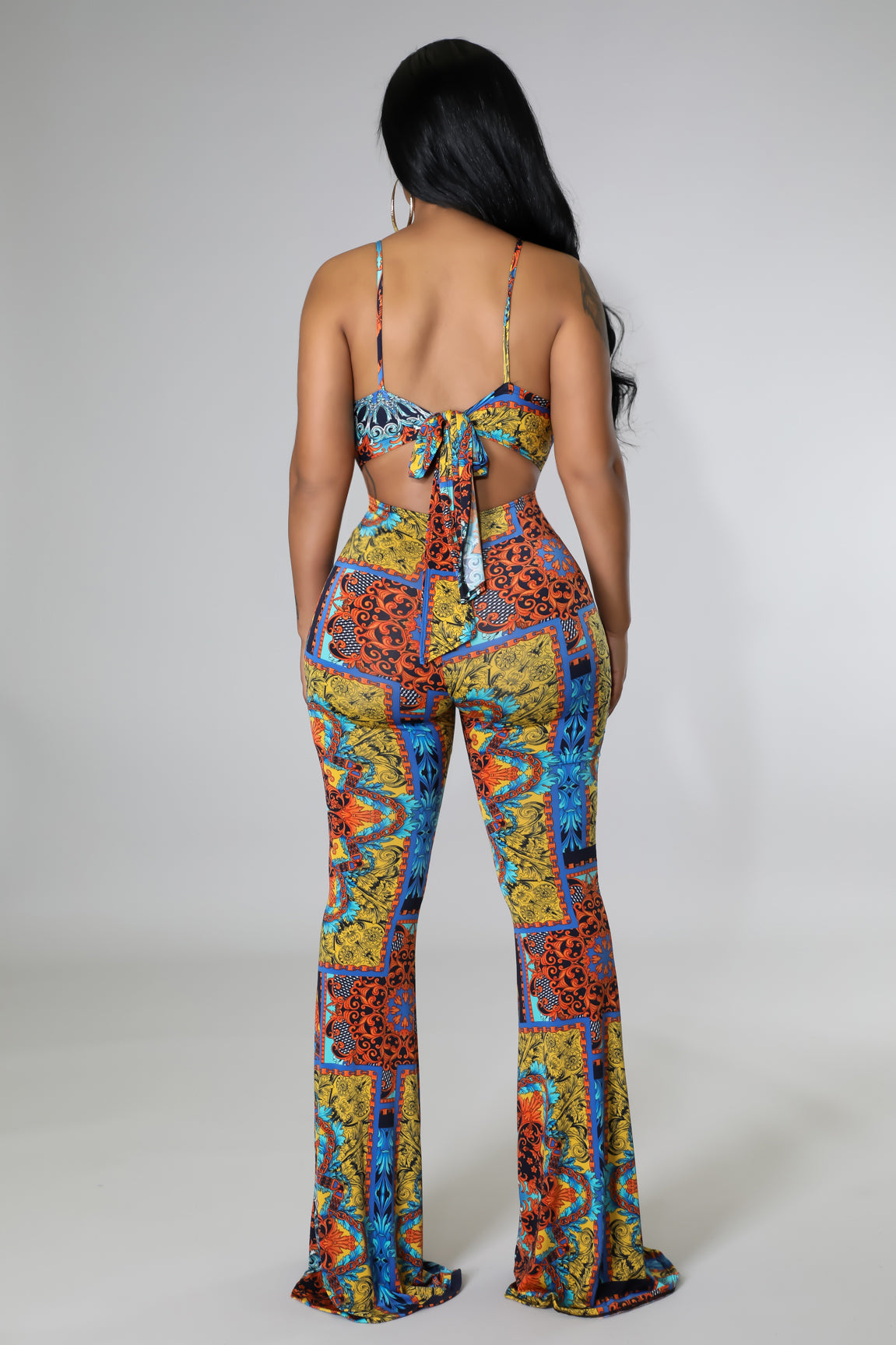 "Basilica" Back Cutout Flare Bottom Jumpsuit.