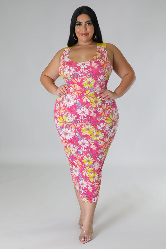 "Feeling The Sunshine" Plus Size Open Back Tie Midi Dress.