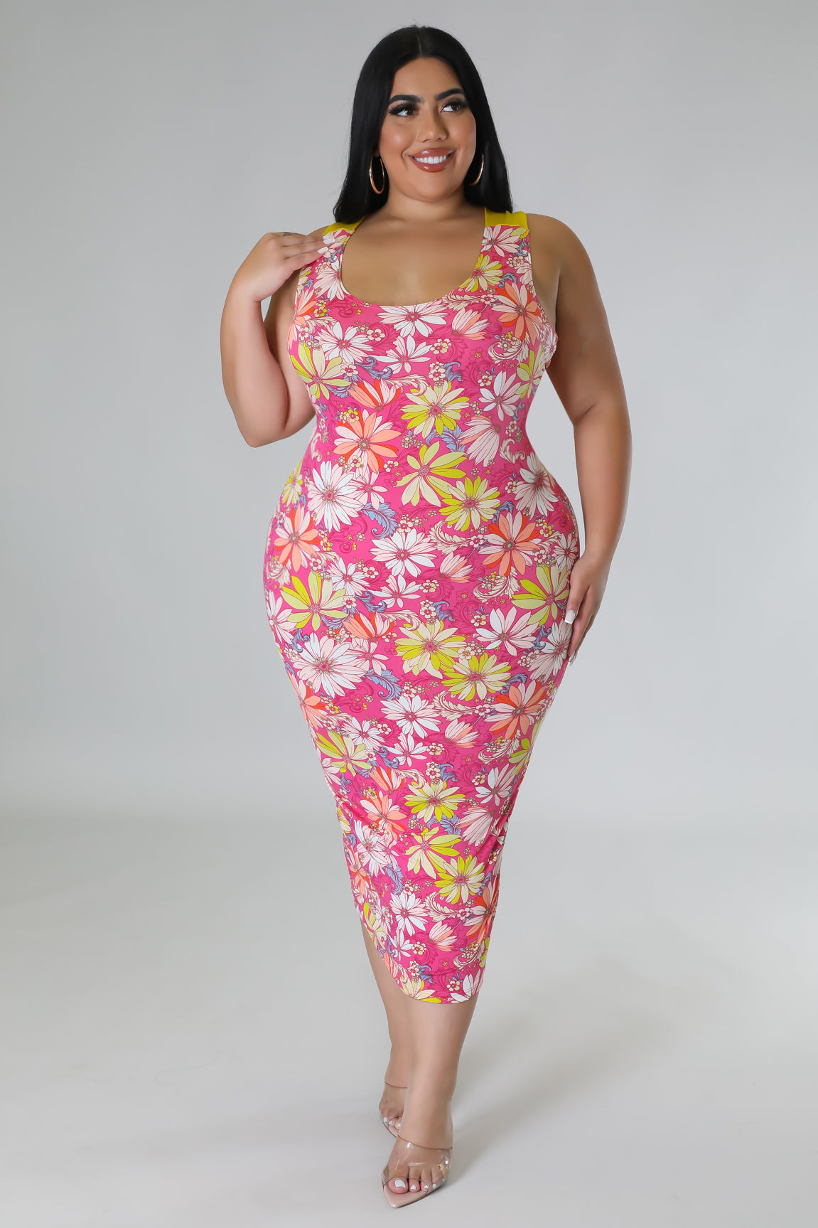 "Feeling The Sunshine" Plus Size Open Back Tie Midi Dress.