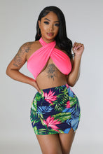Load image into Gallery viewer, &quot;Happy Girl Summer&quot; Multi-Way Top &amp; High Waisted Mini Skirt Set.
