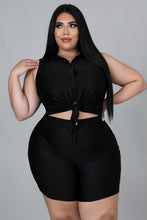 Load image into Gallery viewer, &quot;I&#39;m Her&quot; Plus Size Sleeveless Collar Top &amp; High Waisted Shorts Set.
