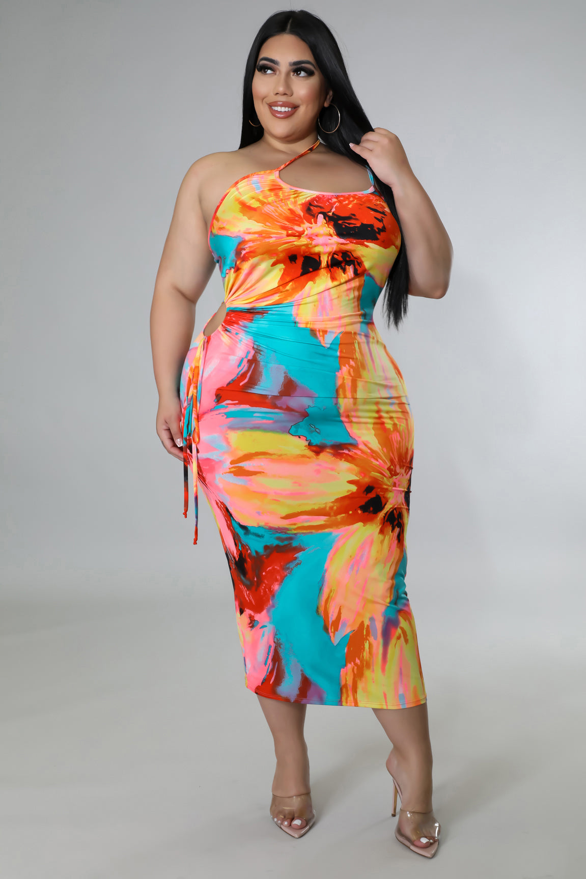 "On Island Time" Plus Size Side Cutout Midi Dress.